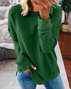 Dame afslappet sweatshirt med rund hals og sidesplit