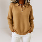 Dame blød strikbluse med polokrave