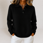 Dame blød strikbluse med polokrave