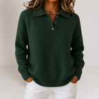Dame blød strikbluse med polokrave
