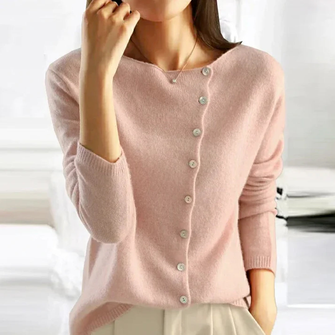 Dame blød strikcardigan med asymmetrisk knaplukning