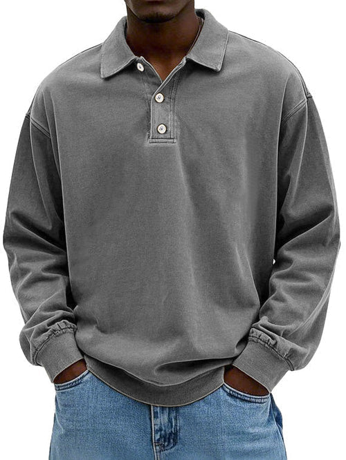 Herre langærmet polosweatshirt med knaplukning