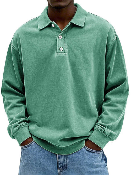 Herre langærmet polosweatshirt med knaplukning