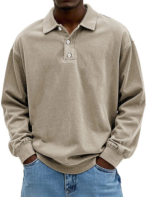 Herre langærmet polosweatshirt med knaplukning