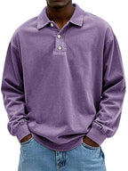 Herre langærmet polosweatshirt med knaplukning