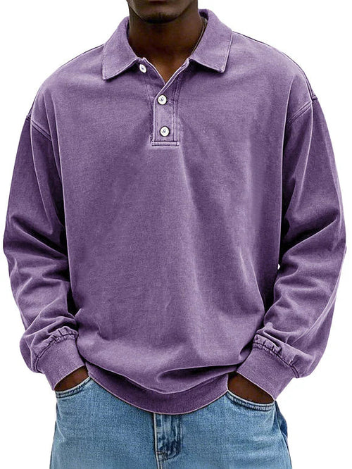 Herre langærmet polosweatshirt med knaplukning