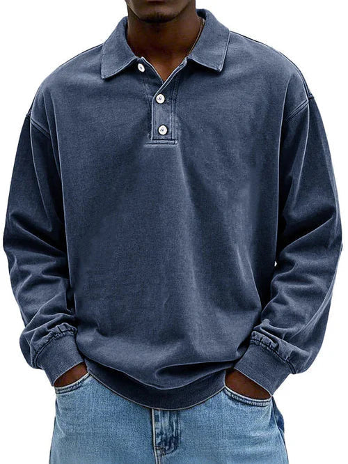 Herre langærmet polosweatshirt med knaplukning