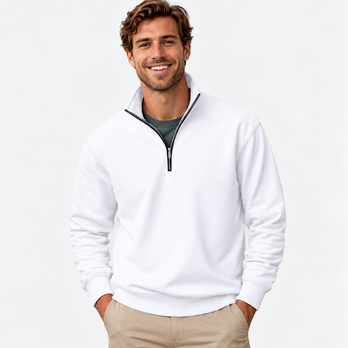 Herre quarter zip sweatshirt med høj krave