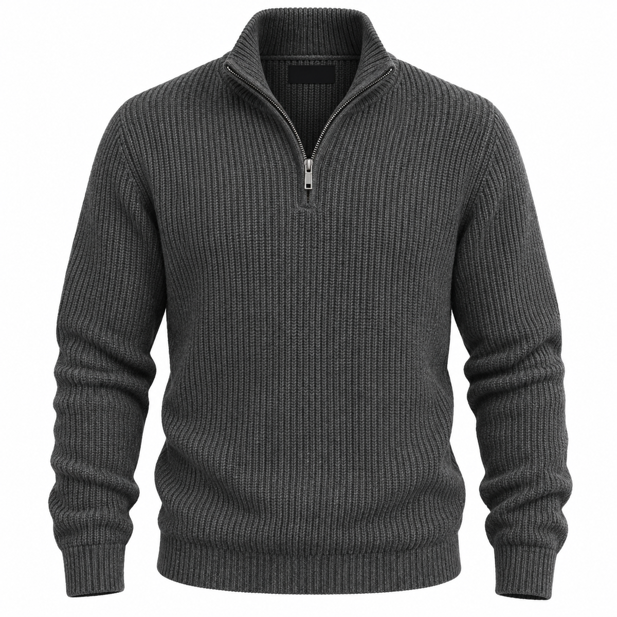 Herre ribstrikket sweater med kvart lynlås