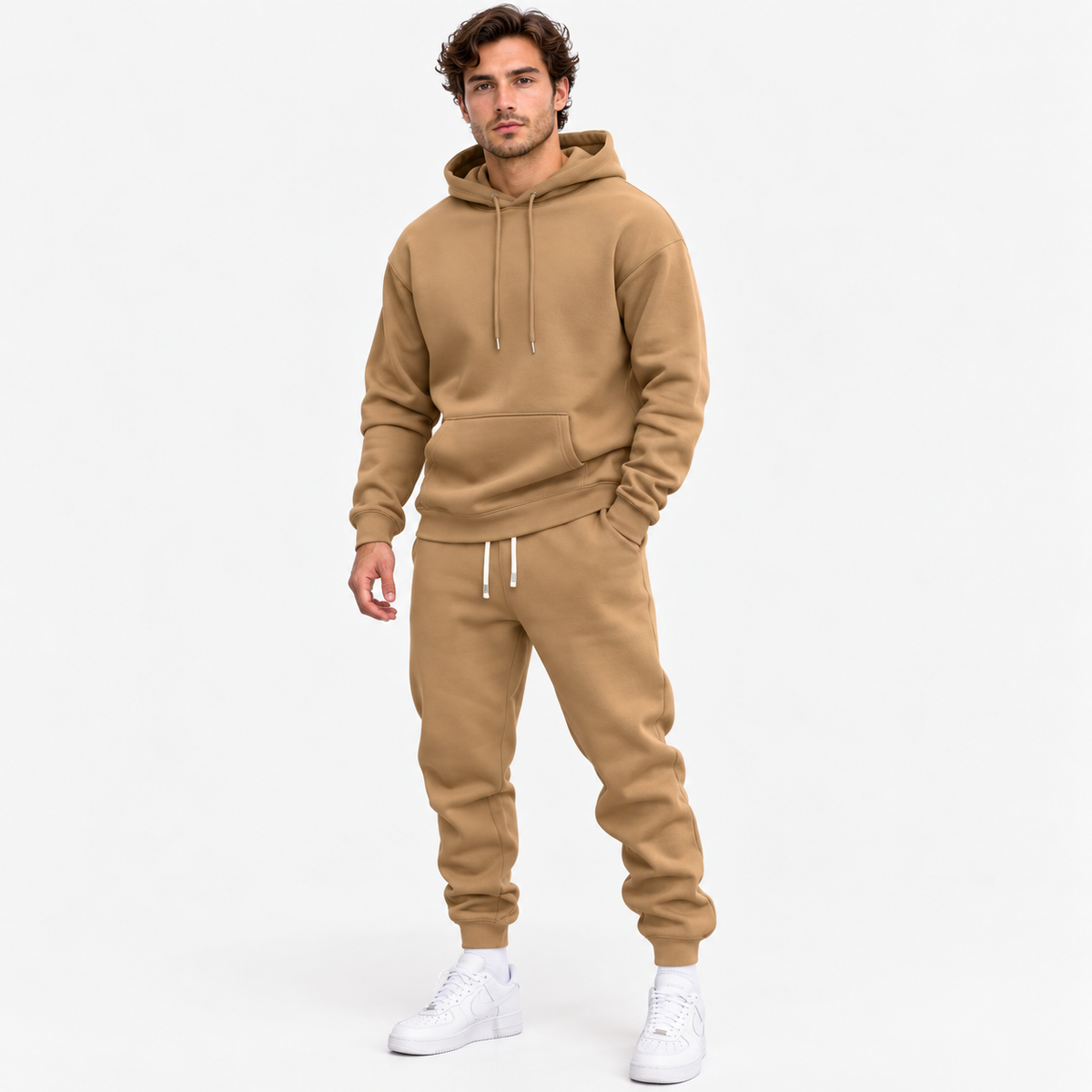 Herre todelt sweatsæt i fleece med hætte