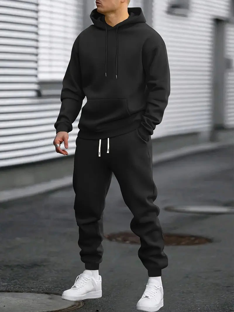 Herre todelt sweatsæt i fleece med hætte