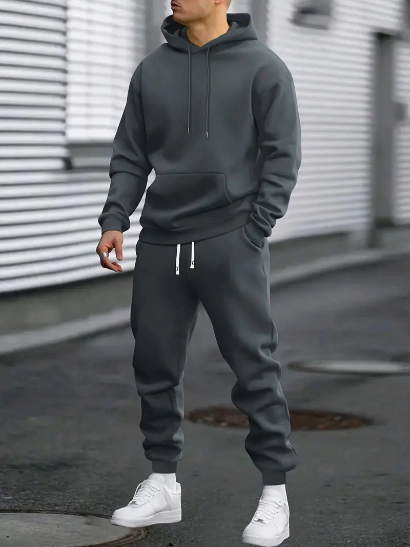 Herre todelt sweatsæt i fleece med hætte