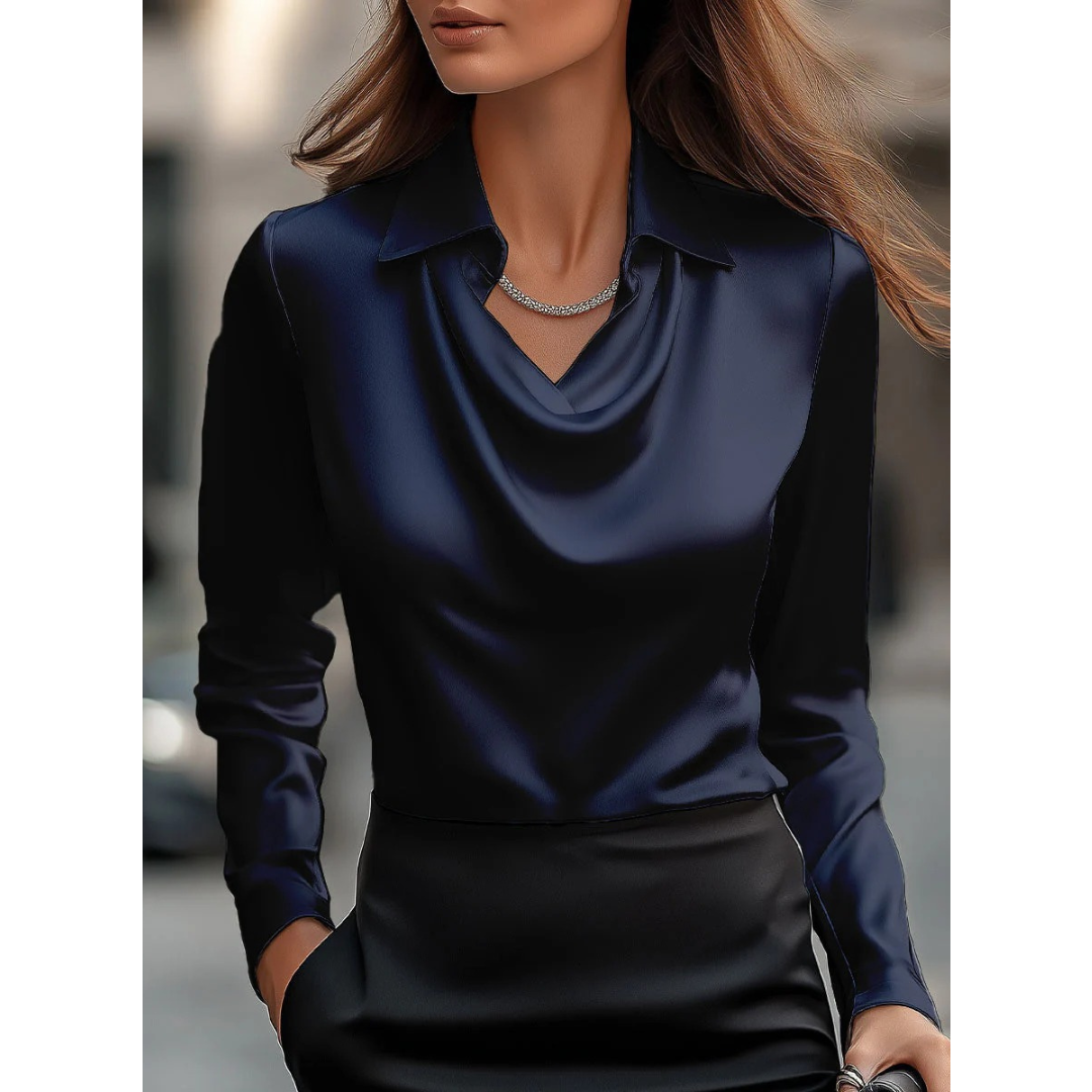 Satinbluse dame – Marineblå